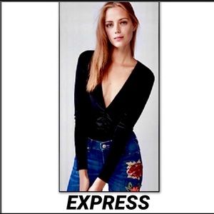 PETITE EXPRESS Plunging V-NeckVelvetThong Bodysuit